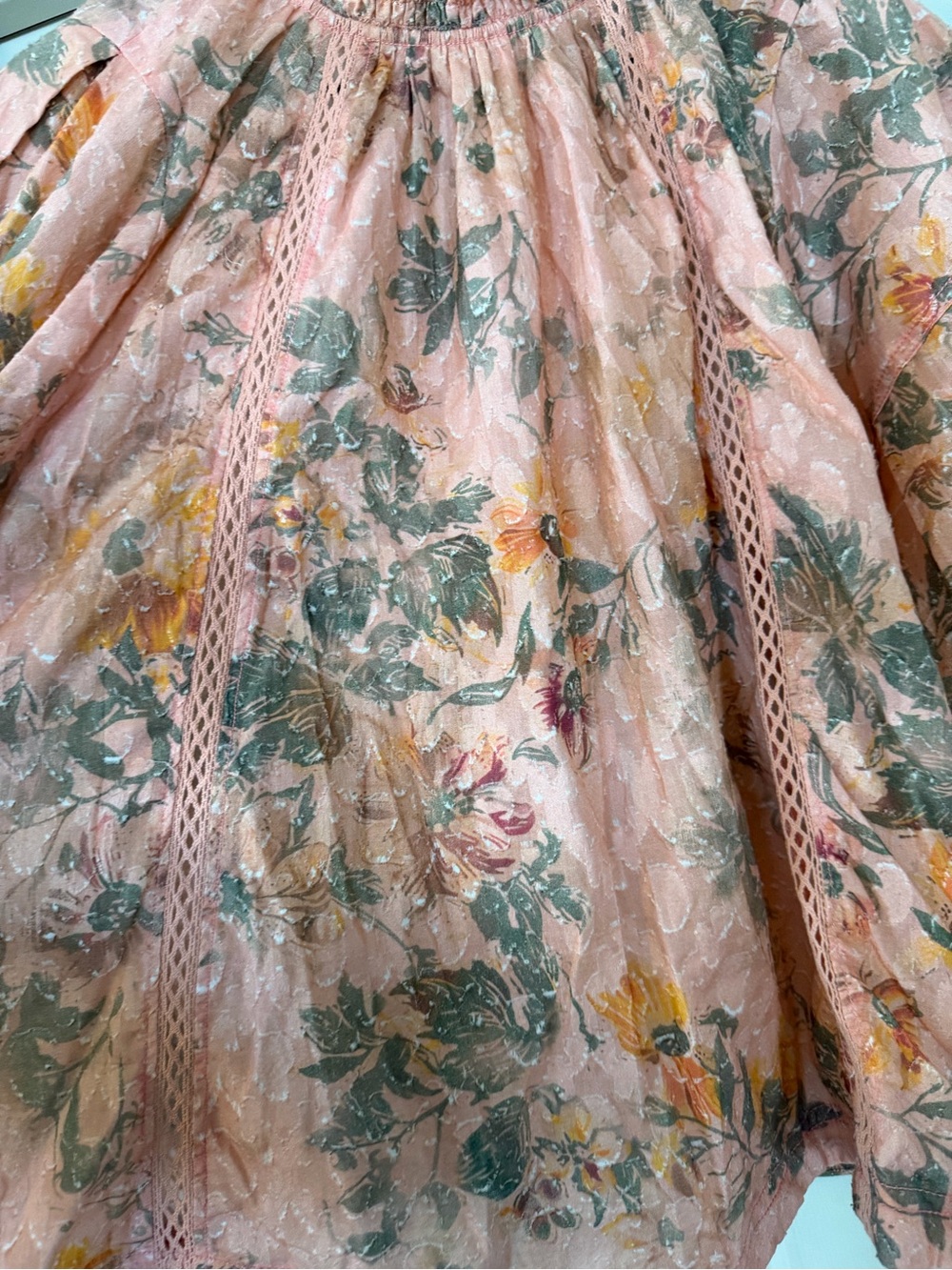Pilcro Peach Floral Paisley Smocked-Neck Blouse Hobo Flowy 100% cotton sz L - Picture 3 of 9